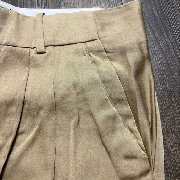 Zara Women's Wide Leg Mid Rise Front Pleated Beige Cotton Blend Pants Trouser XL - Picture 10 of 10